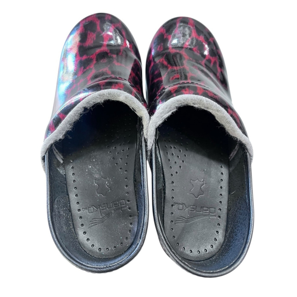 Dansko Leopard Print Clog Slip On Shoes Women's Size 36 EU 5.5 US Black Red - Picture 4 of 6
